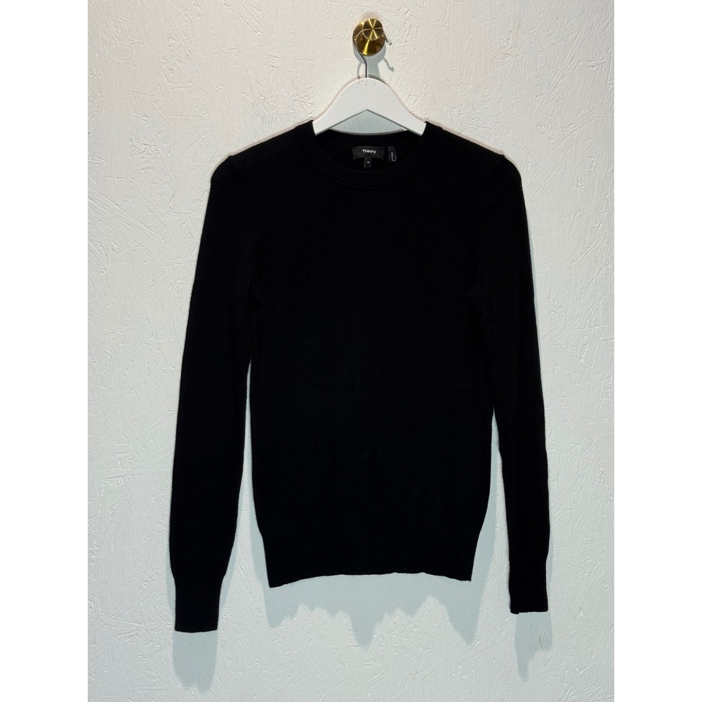 Theory Mens Black Regal Merino Wool Crewneck Sweater Size M Long Sleeve Knit